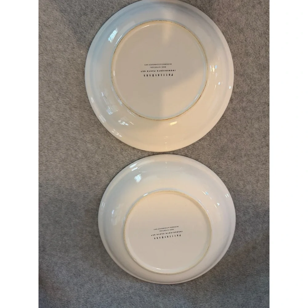Pottery Barn Ingredients Pasta Bowl Set 3pc White Ceramic Portugal Tomato Garlic